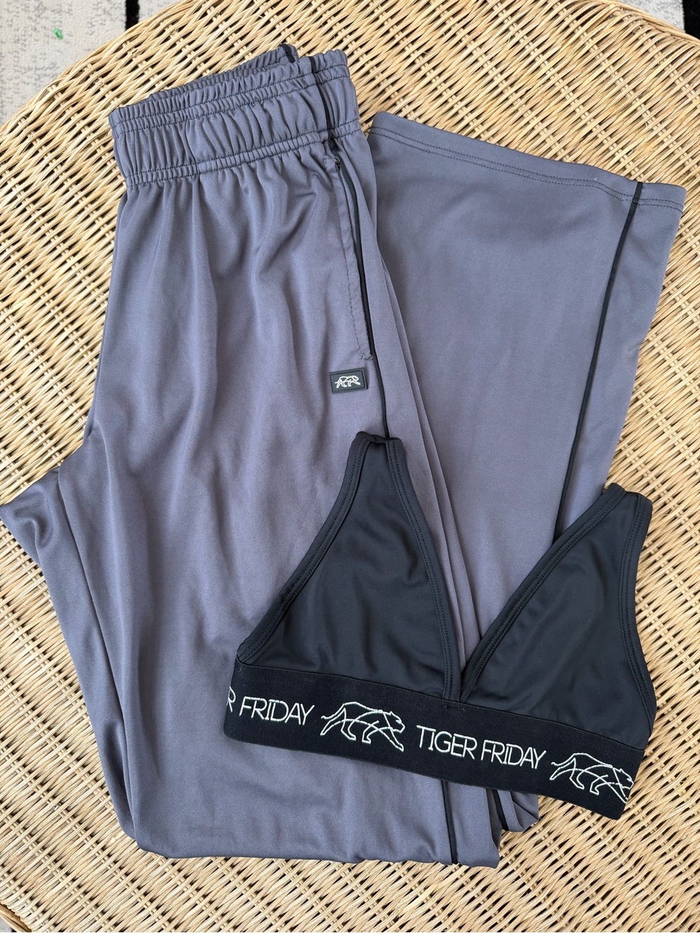 TIGER FRIDAY Charcoal Pants and Black Logo Bralette XS
